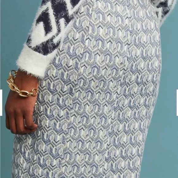 Maeve Anthropologie Emmy Textured Pencil Skirt Women’s S -Blue Geometric Motif - Picture 4 of 13